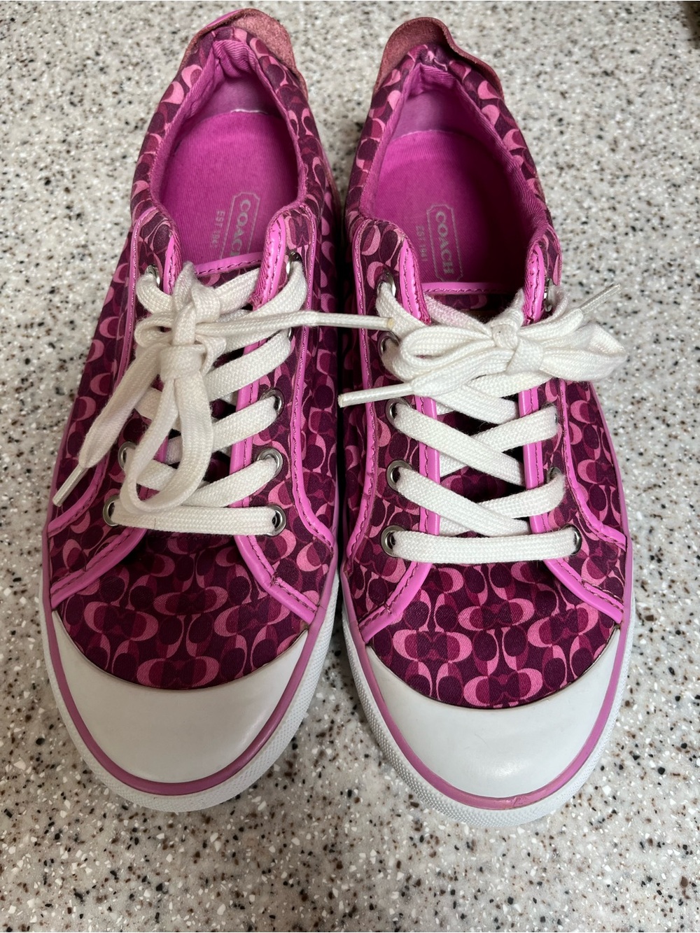 COACH Pink Signature Canvas Lace-Up Sneakers - Picture 2 of 6